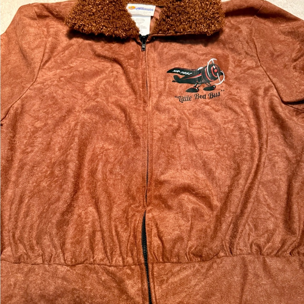 Vtg Amelia Earhart Pilot Aviator fur lined flight jacket Child M, little red bus